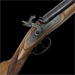 SHOTGUN CERTIFICATE REQUIRED: Fabbrica Armi F.lli Pietta Gussago BS Italy 12-bore side-by-side muzzle loading black powder double barrel percussion hammer gun, retailed by Navy Arms Co. Ridgefield N.J., the 71cm (28