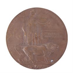 WWI bronze death plaque for Reginald George Clark, with card holder 