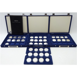  Collection of forty-one silver proof coins from the 'MDM the crown collections limited' series 'Endangered Wildlife', all being silver but with a varying fineness, weight and size, housed in three display cases, most with certificate  