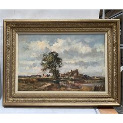 Ivan Taylor (British 1946-): Fields and Town Church, oil on canvas signed 49cm x 74cm 