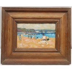 Impressionist School (20th century): Figures on the Beach, oil on board unsigned 14cm x 22cm