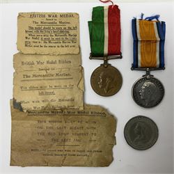 WWI pair of medals comprising Mercantile Marine medal and British War medal, awarded to Dominic L Kelly; both with ribbons and part original packaging and a Victoria Diamond Jubilee medallion.