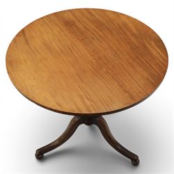 Two 19th century mahogany tripod tables, faded circular tilt-top, turned column  
