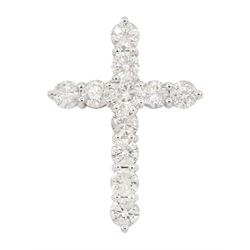 18ct white gold round brilliant cut diamond cross pendant, hallmarked, total diamond weight approx 3.00 carat