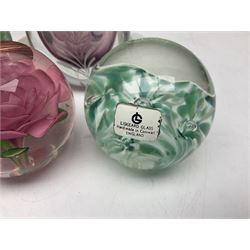 Five Babycham glasses, together with five paperweights, to include examples from Liskeard glass etc