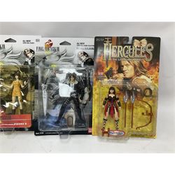 Twenty-three carded action figures including Fantasy VIII (6), Hercules (3), MIB (2), Robocop (2), The Golden Compass, The Incredibles (3), Wallace & Gromit (3), Robotech (2) and GI Joe; all in unopened blister packs (23)
