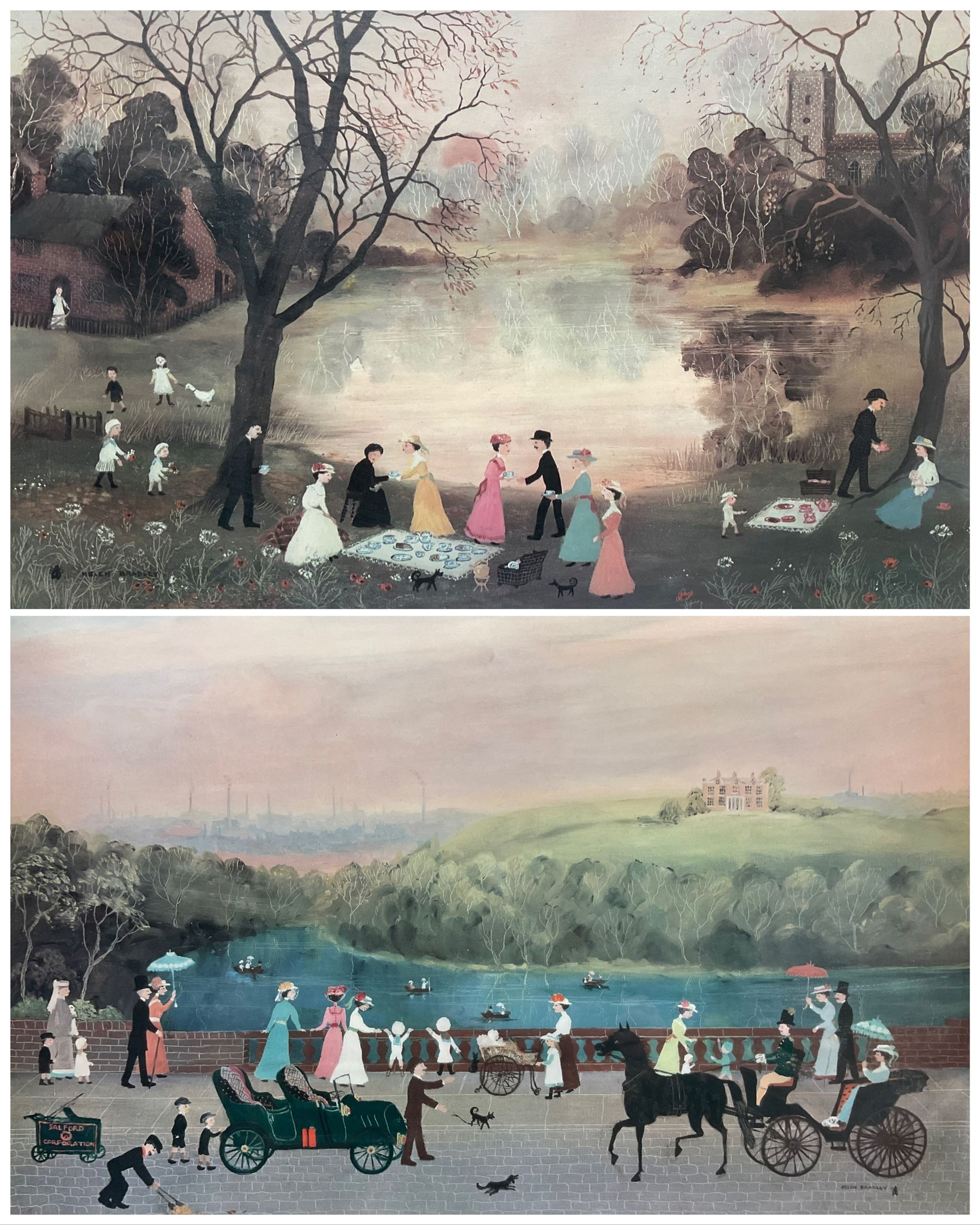 Helen Layfield Bradley (British 1900-1979): 'It was a Beautiful Place' and 'Our Picnic', two limited edition colour prints signed in pencil together with 'Miss Carter Came with Us' and 'Miss Carter Wore Pink', two books by Helen bradley max 47cm x 69cm (4)