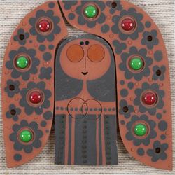 Two 1960's Hornsea pottery Muramic plaques designed by John Clappison, comprising framed example in the form a stylised figure of a lady and an unframed example in the form of a bird, H45cm