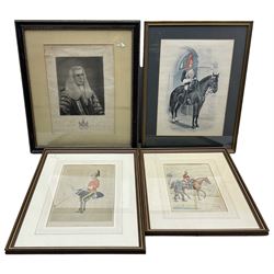 After Godfrey Douglas Giles (British 1857-1941): 1st Royal Dragoons, lithograph; together with three other similar pictures max 36cm x 26cm (4)