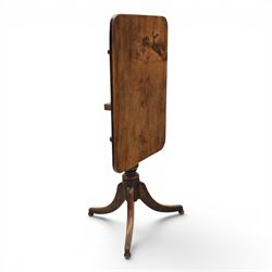 George III mahogany tripod table, rectangular tilt top, raised on a turned column, on splayed supports
