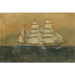 R Takes (19th/20th century): 'Willem Eggers' - Sailing Ship's Portrait, pen and watercolour signed 34cm x 50cm