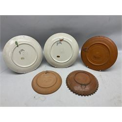 Two Greek Kerameikos plates together with a Kepamik plate and other Grecian style ceramics, carved African figures and treen, boxes etc 