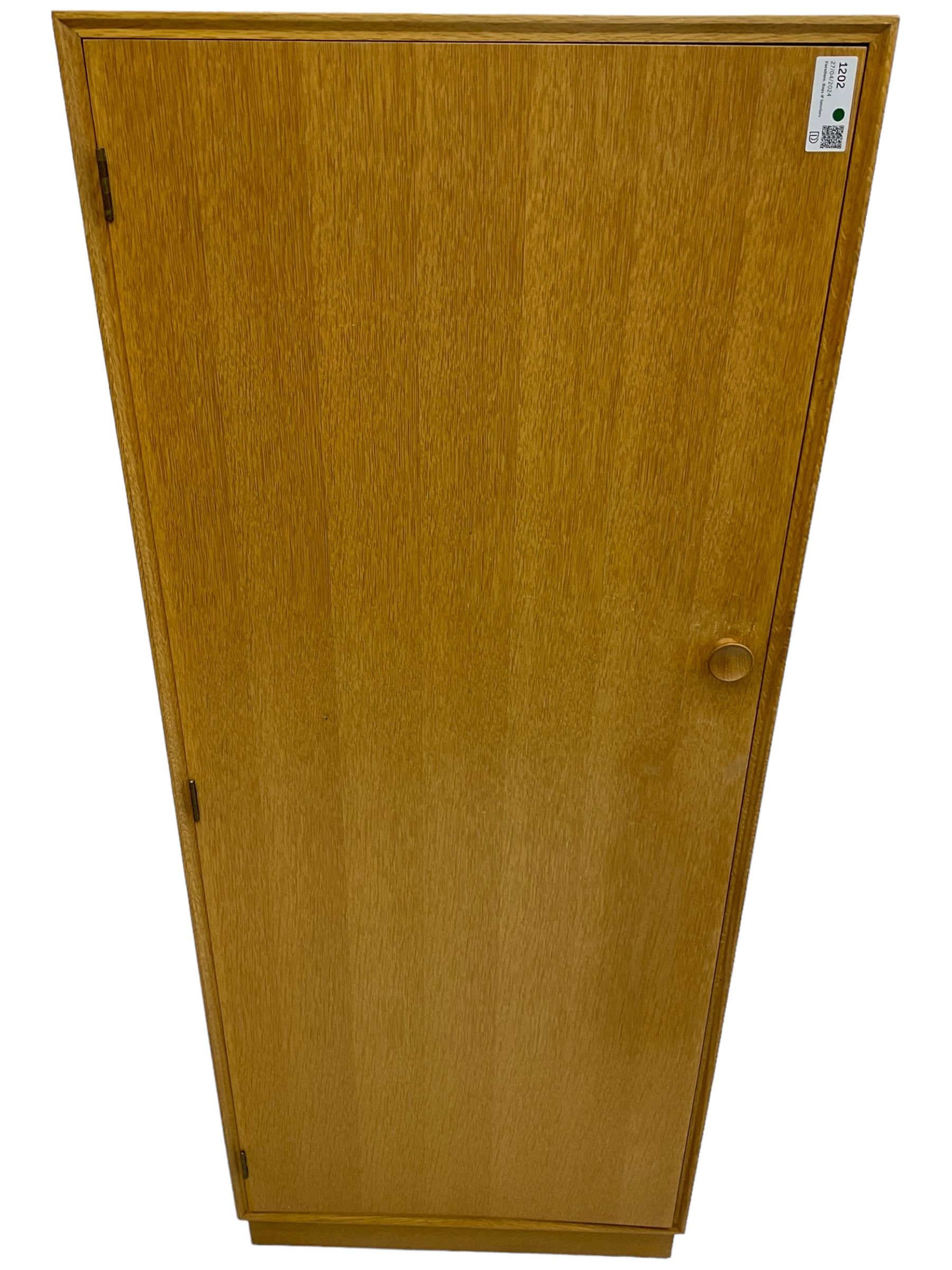 Meredew - mid-20th century oak single wardrobe (W61cm, H153cm, D46cm); and matching double wardrobe (W122cm, H176cm, D54cm)