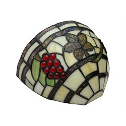 Collection of Tiffany-style light shades, to include six bowl-shaped wall-mounted fittings with floral and berry motifs and three ceiling-mounted light shades