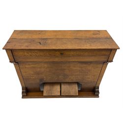19th century oak cased harmonium, twin pedal pump mechanism