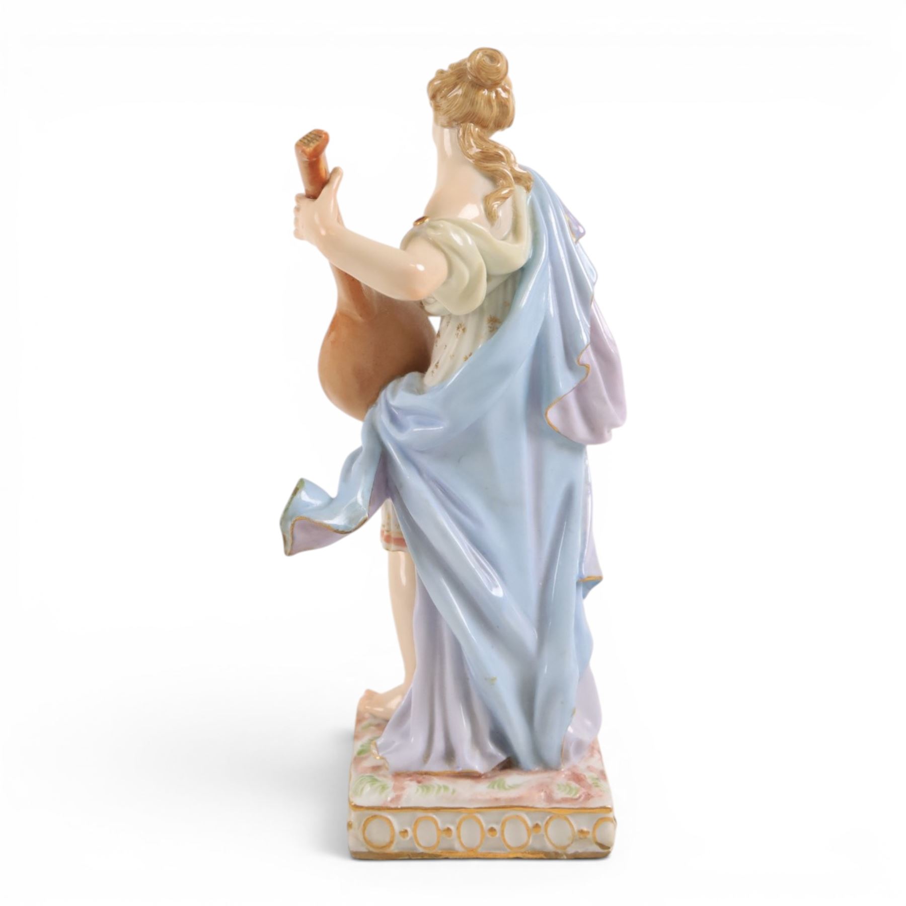 Karl Ens of Volkstedt figure group, modelled as a woman and cherub in a garden, with printed mark beneath, together with another figure modelled as a muse 