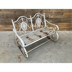 Wrought metal rocking garden bench seat, in antique grey finish