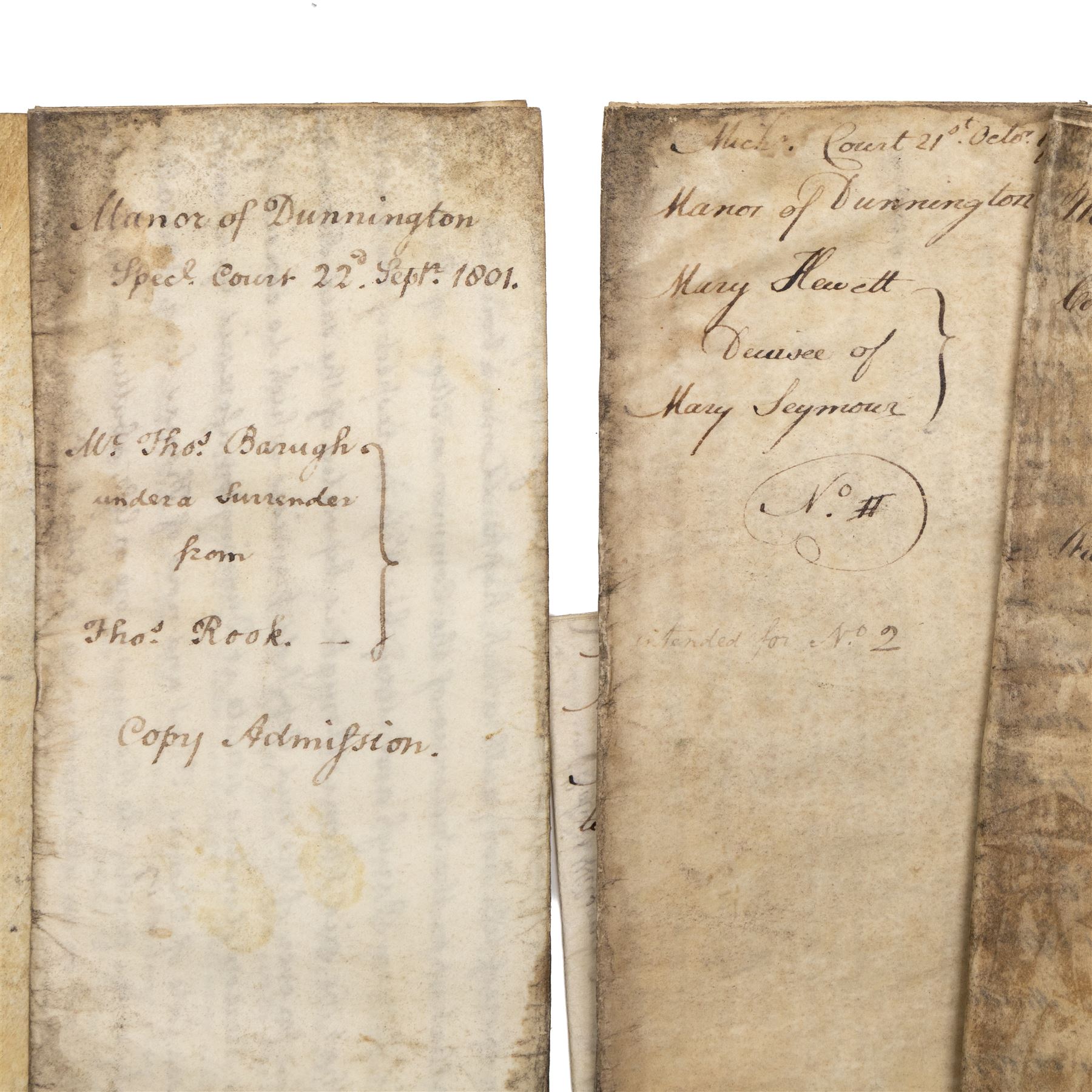 Yorkshire manorial interest - collection of 18th and 19th century vellum and paper court copyhold, admittance, surrender and lease documents relating to the Manor of Dunnington and Dunnington Hall, the Manor of Riccall with Newbald and Cawthorpe, and the Manor of North Duffield with the Members, together with similar documents for Warthorpe Hall, Allerthorpe Hall, Murton and surrounding areas, many retaining original seals, in one box