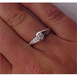 18ct white gold single stone diamond ring, with crossover diamond set shoulders, hallmarked, total diamond weight 0.25 carat