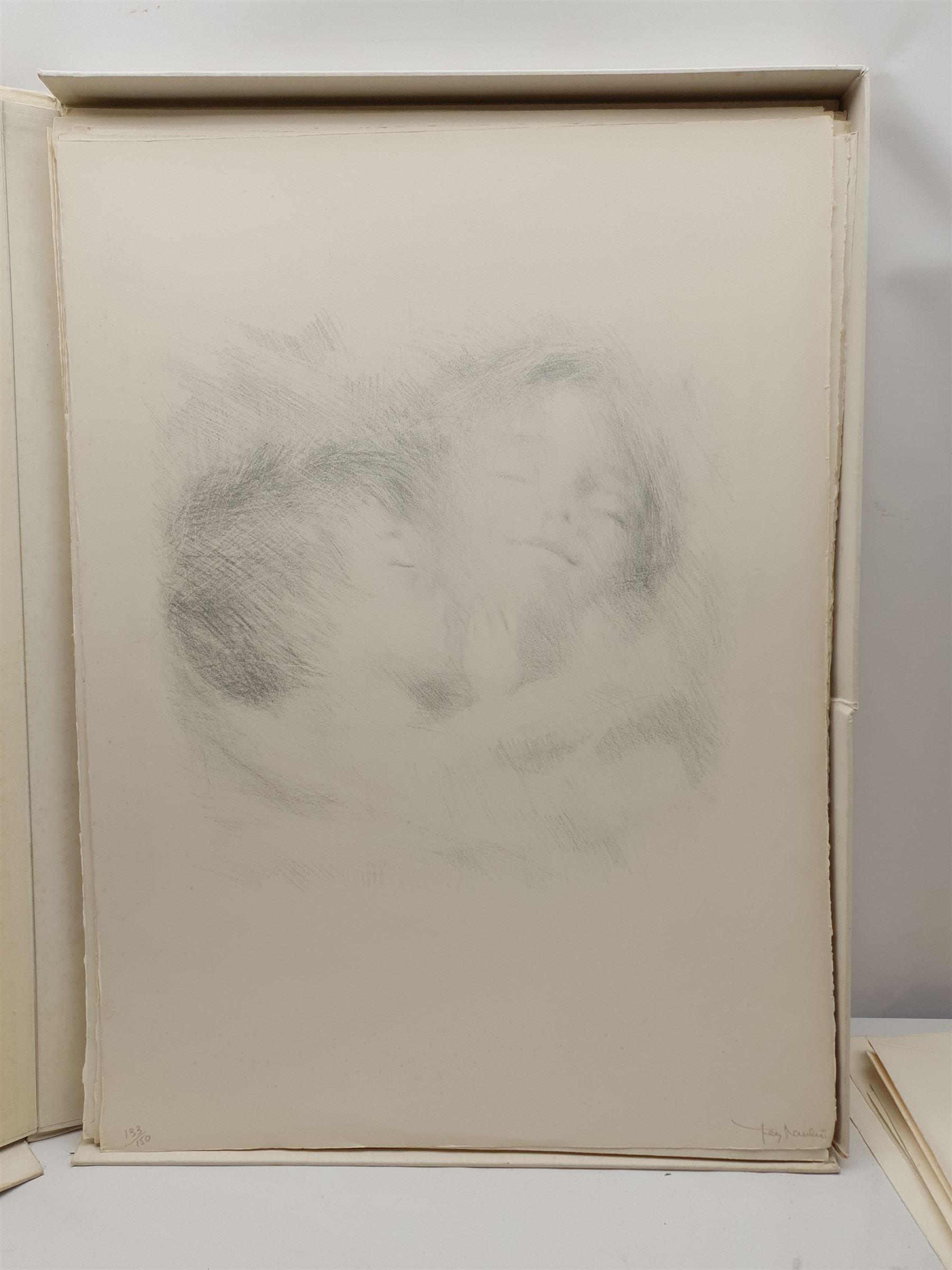 Jean Moulin (French 1933-2009): 'Geste d'Amour', portfolio of 27 large lithographs of children each signed and numbered 133/150 in pencil, 77cm x 57cm in original case with text