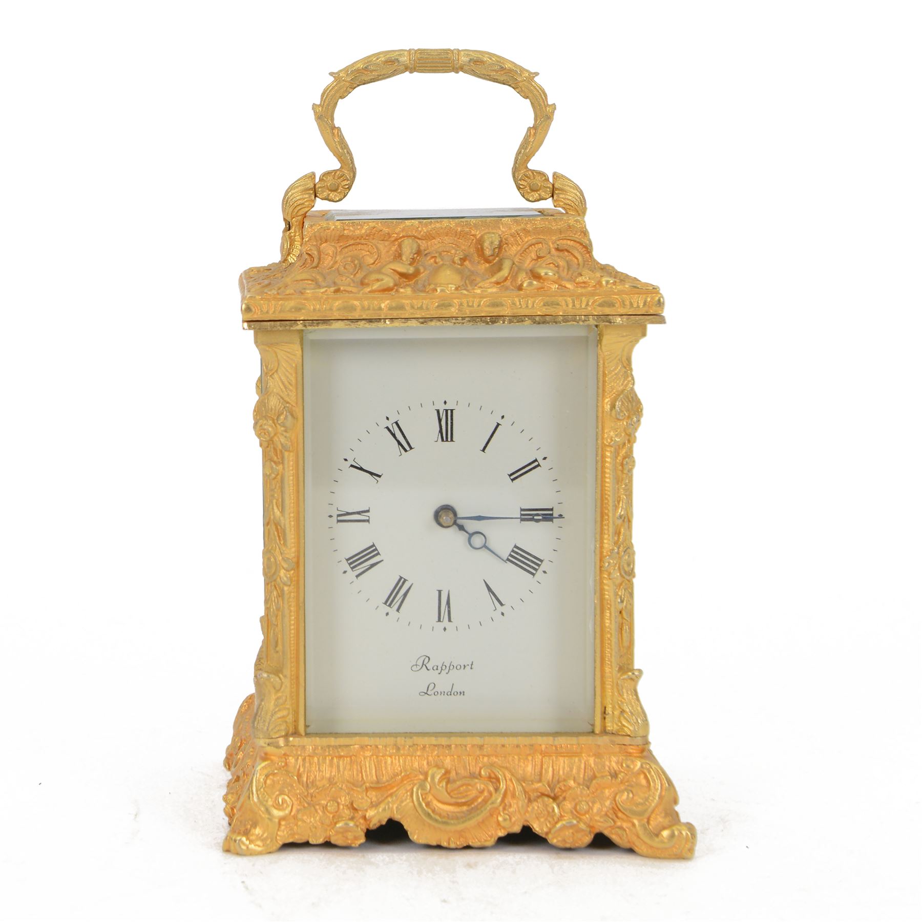 Rapport-English late 20th century 8-day timepiece brass carriage clock in a late 19th century 