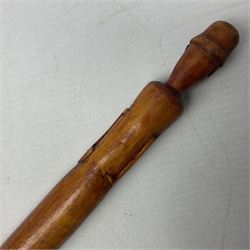 Wooden walking stick, the handle carved with miner's head, L95cm