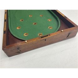 Victorian Mahogany Folding Bar Billiard Bagatelle Table, folded L92cm 