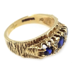  Three 9ct gold rings and one other blue stone set ring   