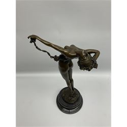 Bronze figure of a nude female holding a vine, after 'H. Frishmuth', with foundry mark on socle base, H38cm