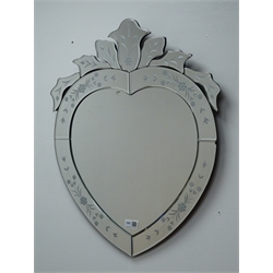  Venetian style heart shaped wall mirror, with shaped cresting, H60cm  