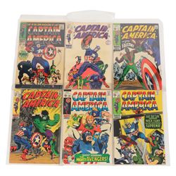 Twenty-eight Marvel Silver and Bronze Age 'Captain America' comic books, spanning years 1968-1974, comprising a continuous issues #100, #110, #111, ##116, two copies of #117, three copies of #123,  #125, two copies of #126, #130, two copies of #132, #133, #134, #138, #140, #144, #145, #146, #152, #153, #154, #175, #267 and Giant Size Captain America #1 