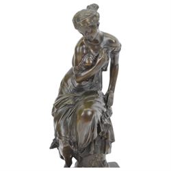 After Joseph Charles De Blezer, bronze figure modelled as a woman in neoclassical dress seated upon a column, H45cm