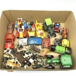 Various makers - Corgi Comics Popeye Paddle-Wagon, The Beatles - Yellow Submarine and Noddy's car; other unboxed and playworn die-cast models; plastic farm animals and figures by Britains etc