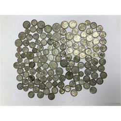 Approximately 800 grams of Great British pre 1947 silver coins including one shillings etc