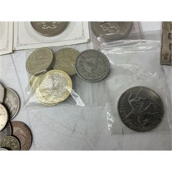Great British and World coins, including Queen Victoria1889 crown, six two pound and five five pound coins, commemorative crowns, pre decimal coinage, two King George VI 1951 Festival of Britain crowns etc, hallmarked silver ingot pendant, hallmarked 'British Bee-Keepers Association Instituted 1874' medal etc