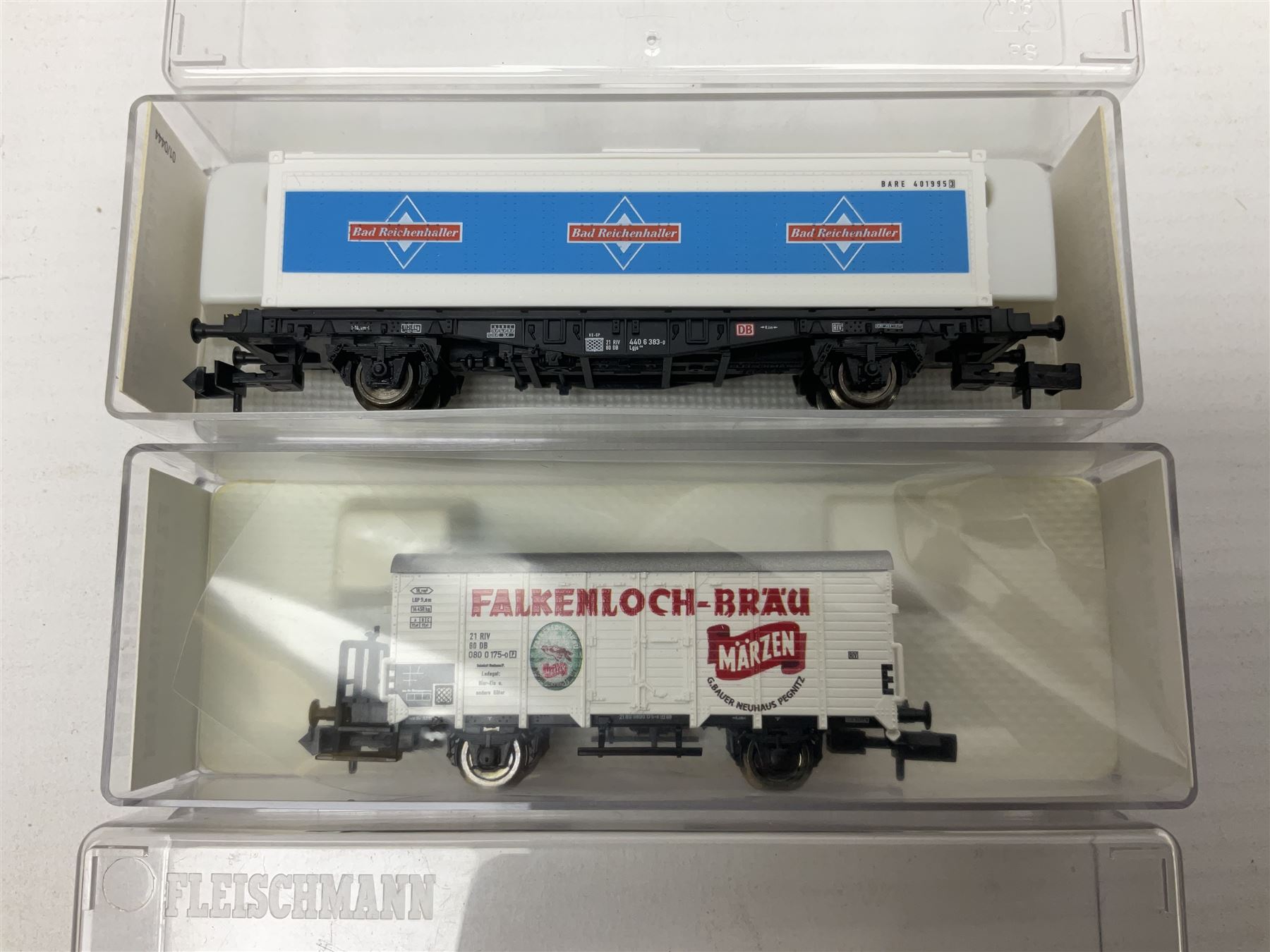 Fleischmann 'N' gauge - thirteen goods wagons Nos.8201K, 8234K, 8240K, 8282, 8325, 8330, 8372K, 8488K, 8515K, 834606K, 852401K, 852404K & 868523K; all boxed (13)