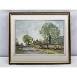 Mark Cook (Chester 1868-1951): 'The Rock Garden - Heron Bridge', watercolour signed and dated 1930, titled on label verso 24cm x 31cm; Barry Claughton (British 20th century): Ladies at the Pond, watercolour signed 35cm x 48cm; Cliff Oldfiend (British Contemporary): 'A Walk in Silpho', watercolour signed, titled verso 25cm x 37cm (3)