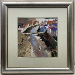 Kate Philp (Scottish 1973-): 'Staithes', acrylic on canvas signed, titled verso 39cm x 38cm