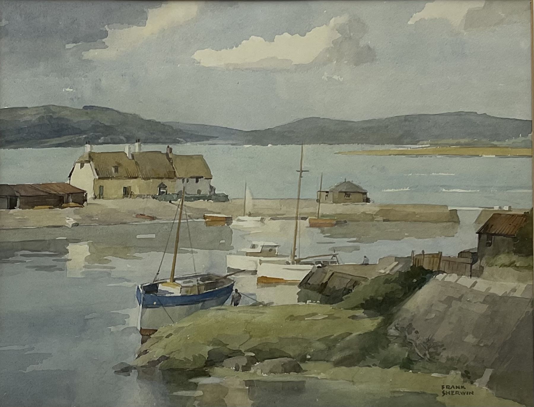 Frank Sherwin (British 1896-1985): A Quiet Harbour, watercolour signed 34cm x 44cm