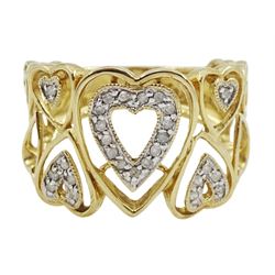 9ct gold openwork, diamond chip heart design ring, hallmarked