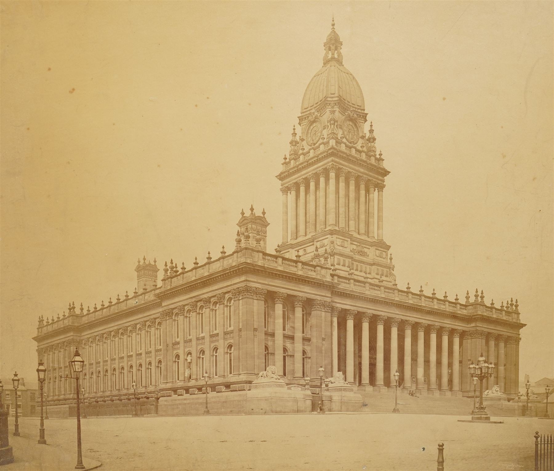 Large 19th century photograph of Leeds Town Hall , framed 78cm x 95cm overall