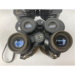Nine cased pairs of binoculars to include Lieberman & Gortz 12x50, Frank Nipole 8x56, Uniscope, Hoya mark II 8x40, Porst 8x56 etc