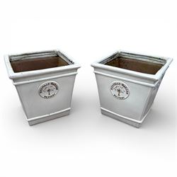 Pair grey glazed ‘Heritage Pottery’ square tapering planters