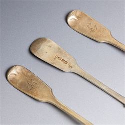 Collection of silver flatware, comprising set of six Georgian teaspoons, three Victorian Exeter silver dessert forks, Georgian Old English pattern table spoon, etc all hallmarked