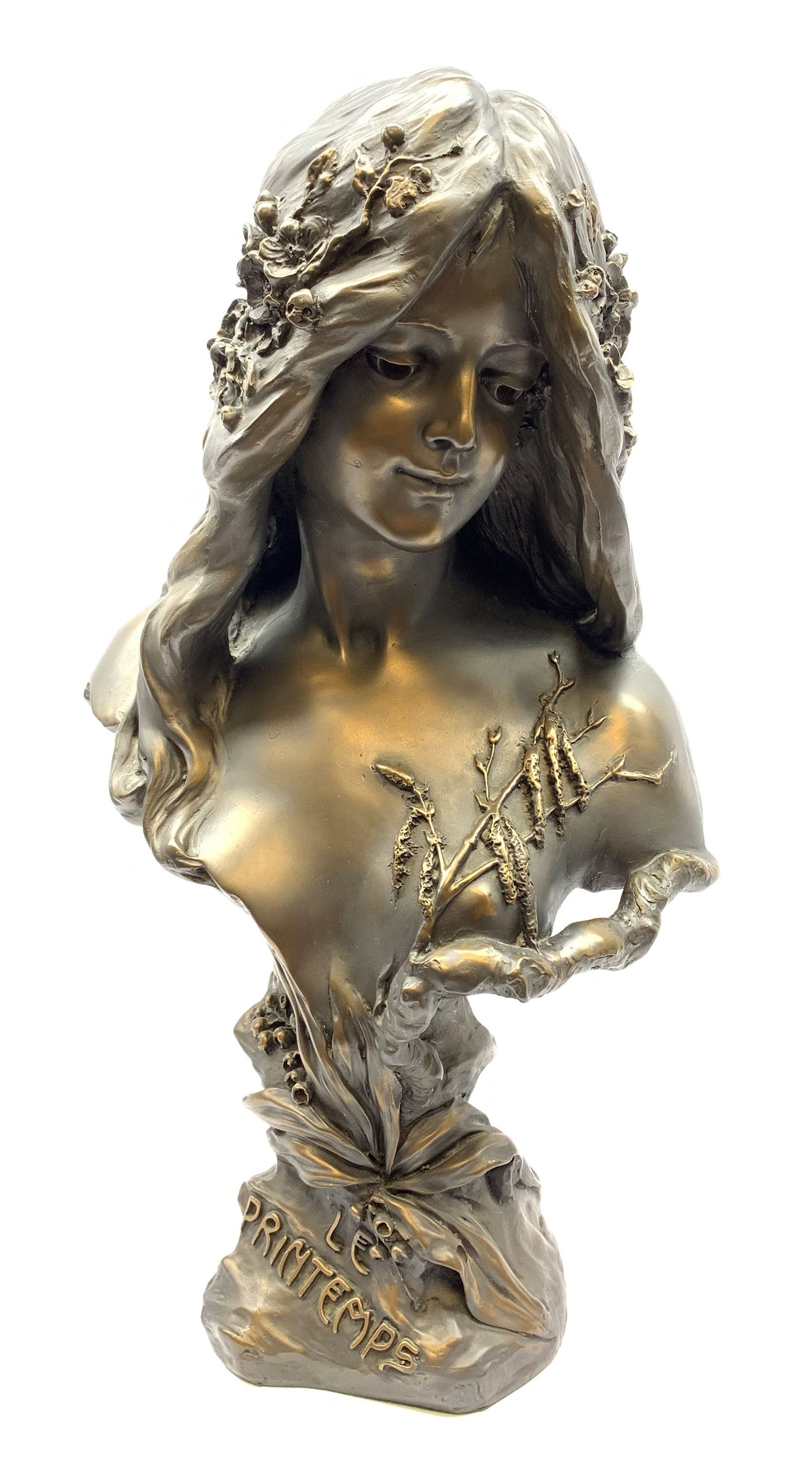Art Nouveau style composition bust of a maiden after Blasche, 'Le Printemps'. Height 62cm