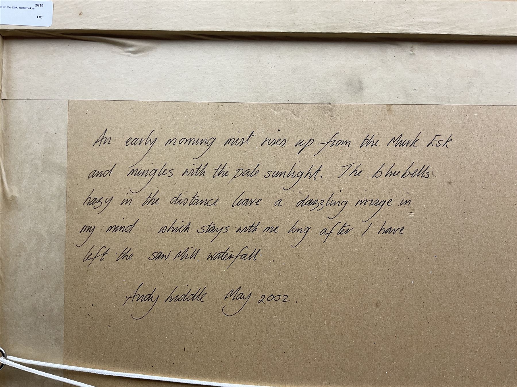 Andy Liddle (British Contemporary): Mist on the River Esk, watercolour signed, inscribed and dated May 2002 verso 50cm x 37cm