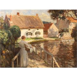 Frederick (Fred) Stead (British 1863-1940): Washerwoman at Beck Isle Cottage Thornton-le-Dale, oil on canvas signed 40cm x 52cm