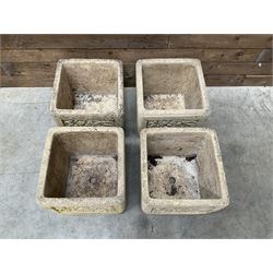 Set four Cotswold Studios Ltd square cast stone garden planters 