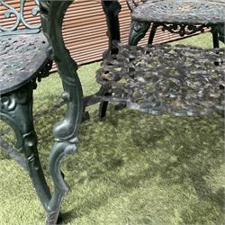 Cast aluminium garden table and three chairs painted in green - THIS LOT IS TO BE COLLECTED BY APPOINTMENT FROM DUGGLEBY STORAGE, GREAT HILL, EASTFIELD, SCARBOROUGH, YO11 3TX