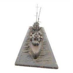  HMS Exeter, Waterline wartime metal model upon a wooden base, circa 1939-45, H24cm, L82cm  